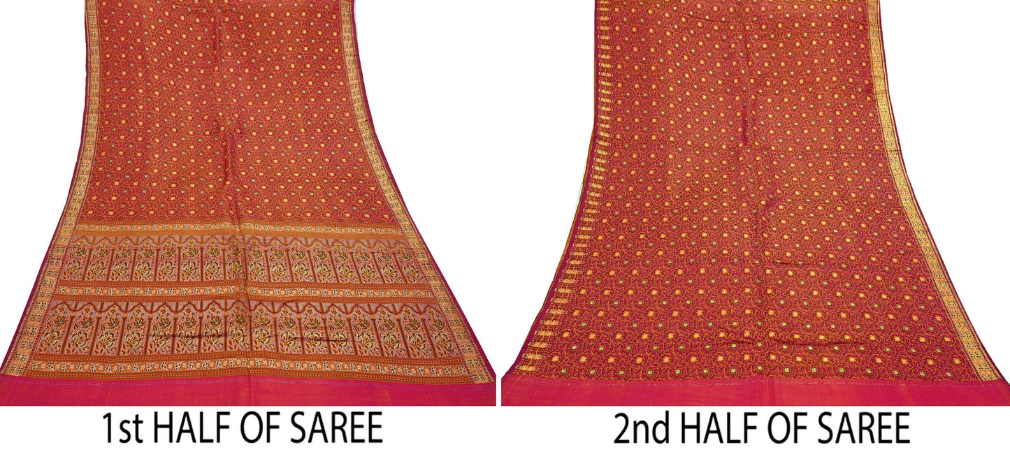 Indian Vintage Sari Pink Heavy Wedding Pure Satin Silk Woven Banarasi Tanchoi Saree 5Yd Ethnic Craft Fabric Upcycle Bridal Heavy Sarees