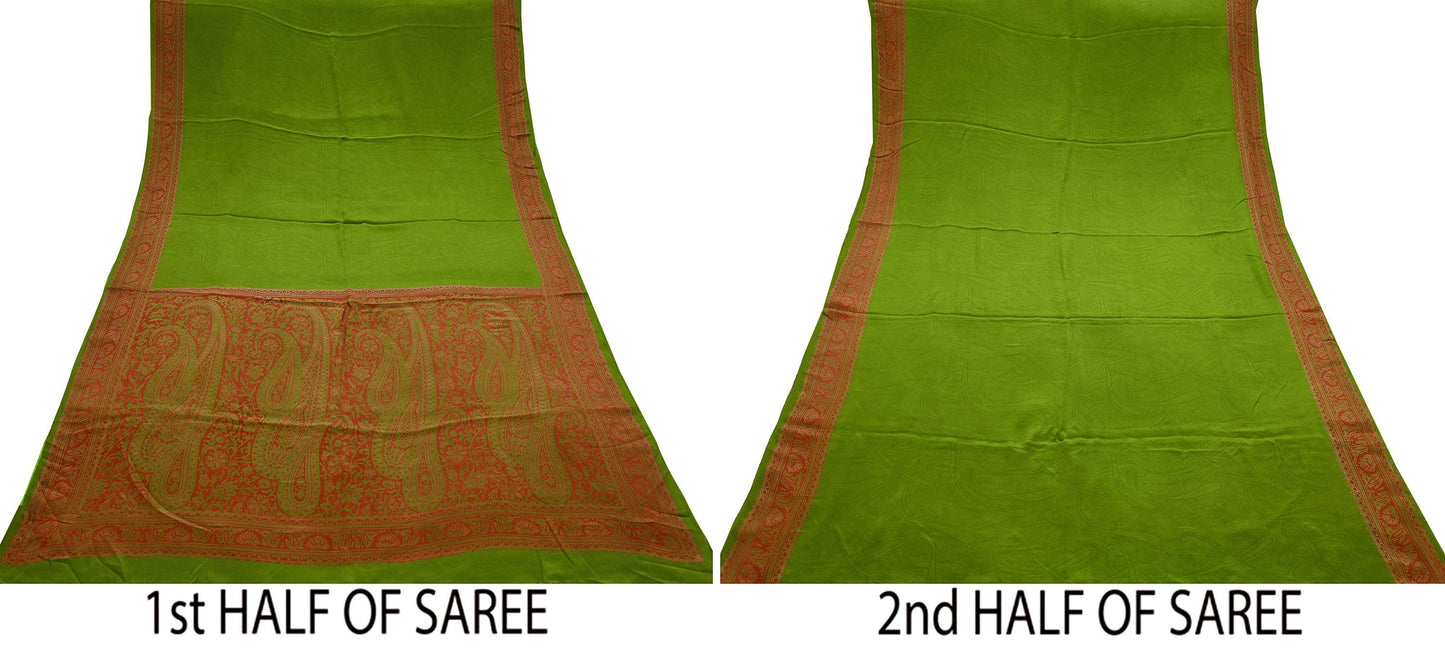 Indian Vintage Sari Green Pure Crepe Silk Printed Saree 5yd Sewing Floral Soft Craft Fabric Wrap Dress making Crafting Quilting