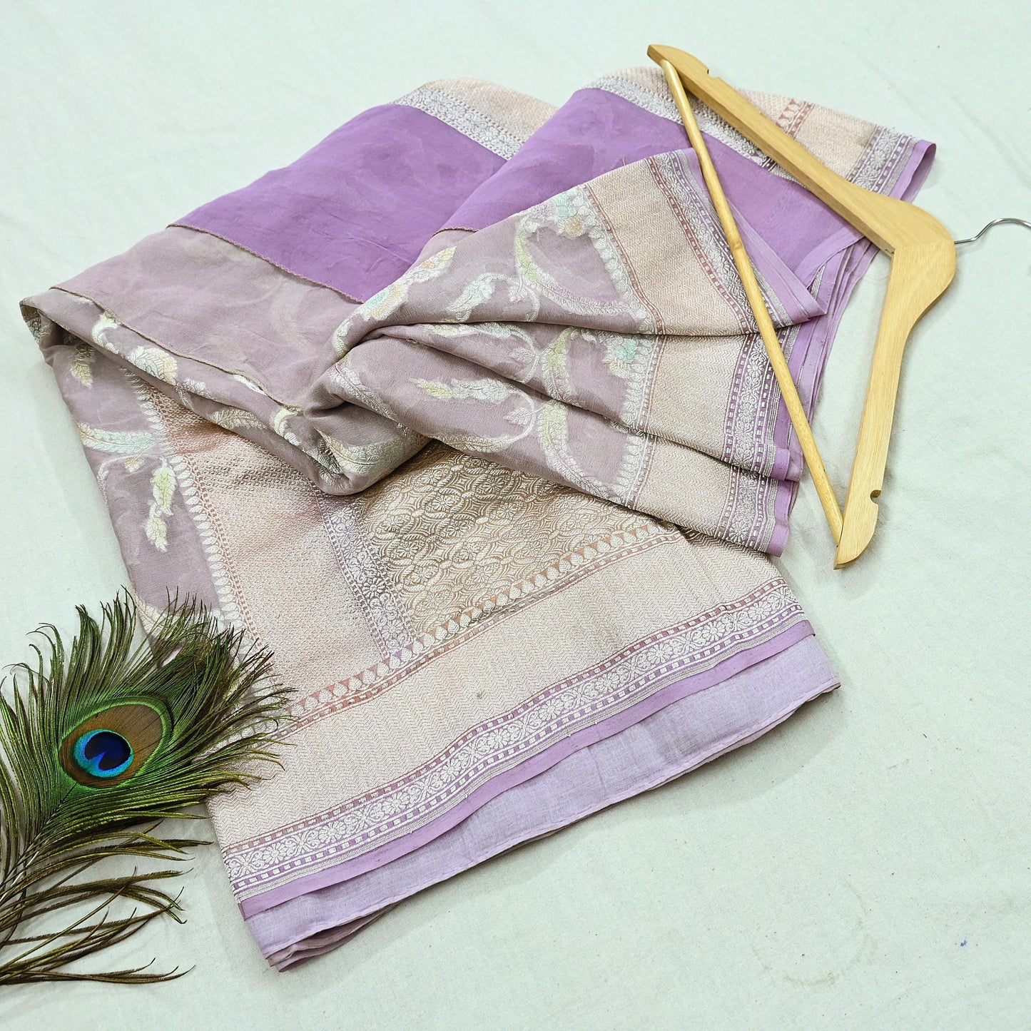 Vintage Heavy Purple Sarees Pure Georgette Silk Hand Woven Sari Craft Fabric 5Yd Sewing Soft Ethnic Zari Dress Making Wedding Sari
