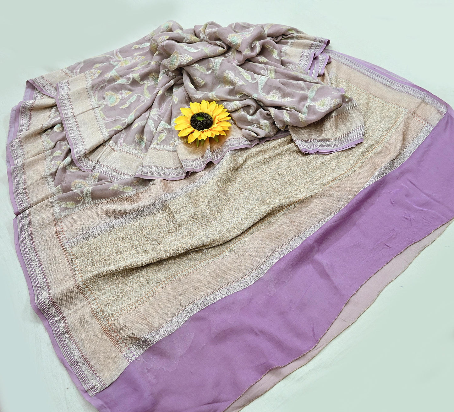 Vintage Heavy Purple Sarees Pure Georgette Silk Hand Woven Sari Craft Fabric 5Yd Sewing Soft Ethnic Zari Dress Making Wedding Sari