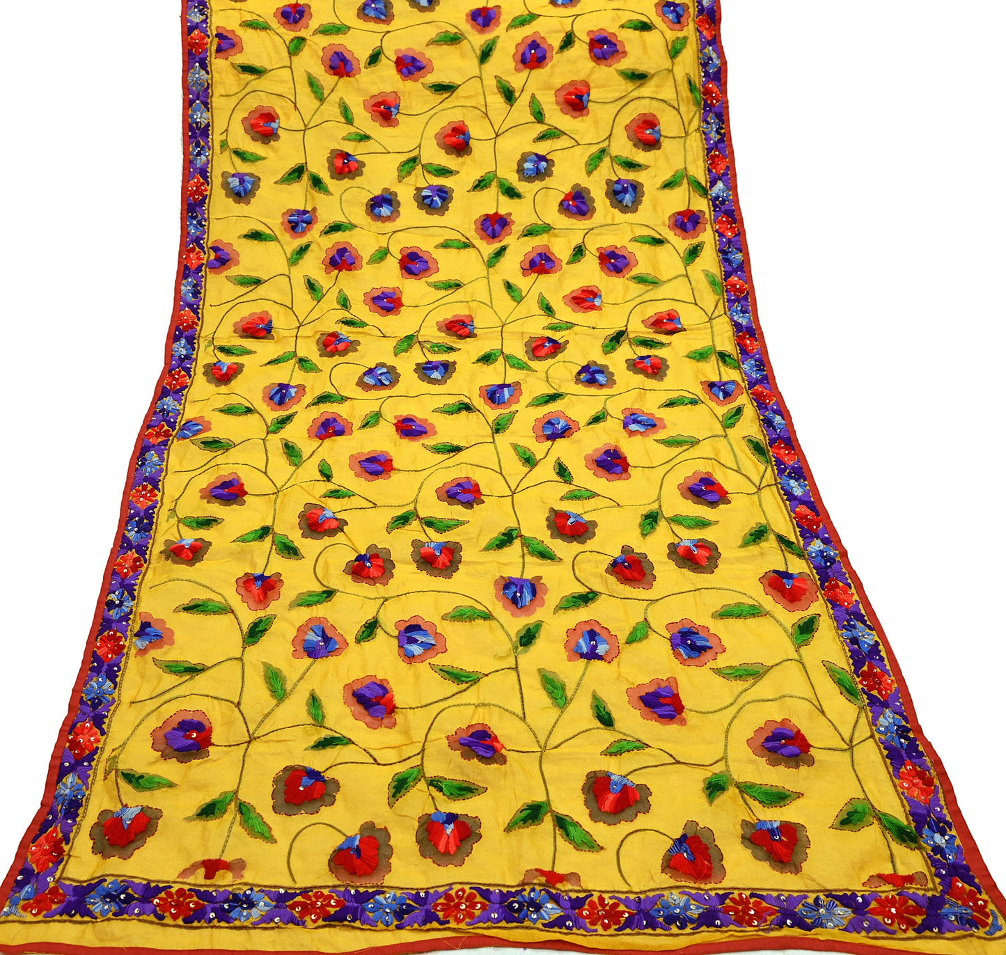 Indian Vintage Dupatta Saffron Long Stole Chanderi Hand Embroidered Bagh Phulkari Stole Scarves Party wear