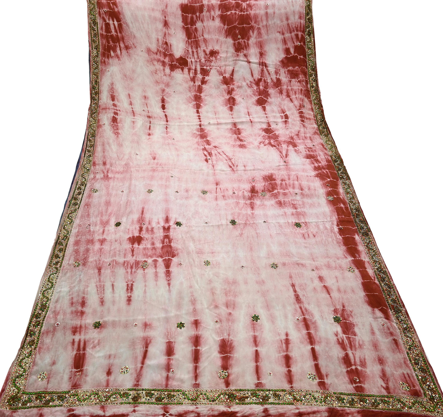 Indian Vintage Saree Pure Crepe Silk Hand Embroidered Tie-Dye Sari Fabric 5yard Sewing Craft Fabric Ethnic Dressmaking Crafting Zardozi Zari