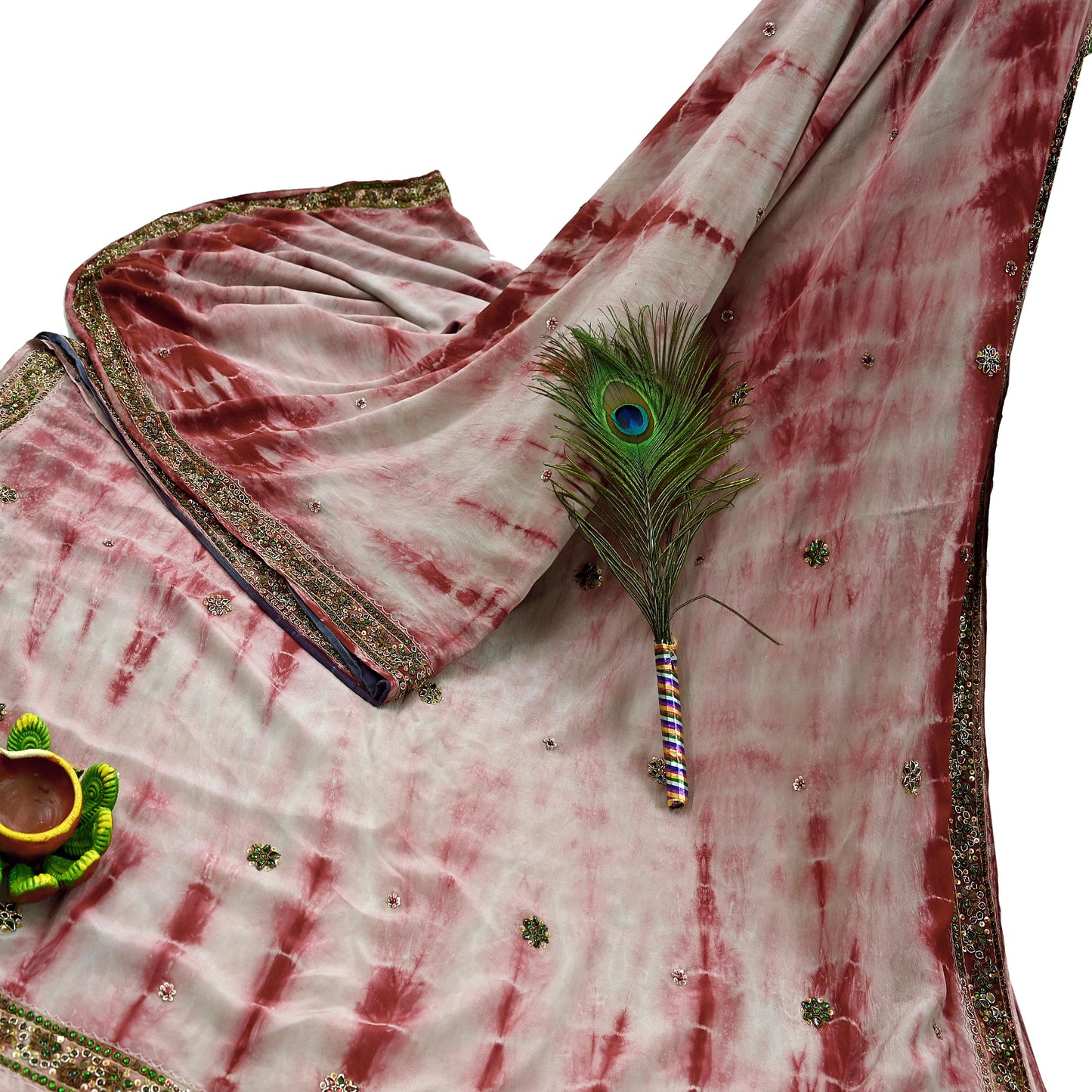 Indian Vintage Saree Pure Crepe Silk Hand Embroidered Tie-Dye Sari Fabric 5yard Sewing Craft Fabric Ethnic Dressmaking Crafting Zardozi Zari