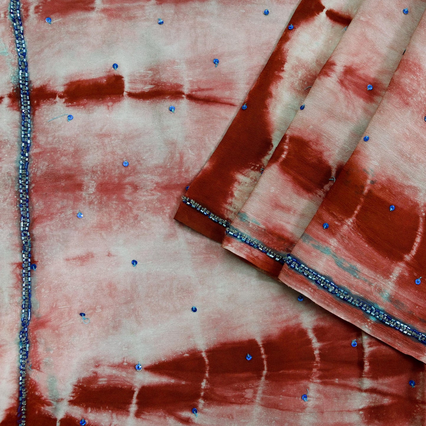 Indian Vintage Saree Pure Crepe Silk Hand Embroidered Tie-Dye Sari Fabric 5yard Sewing Craft Fabric Ethnic Dressmaking Crafting Zardozi Zari
