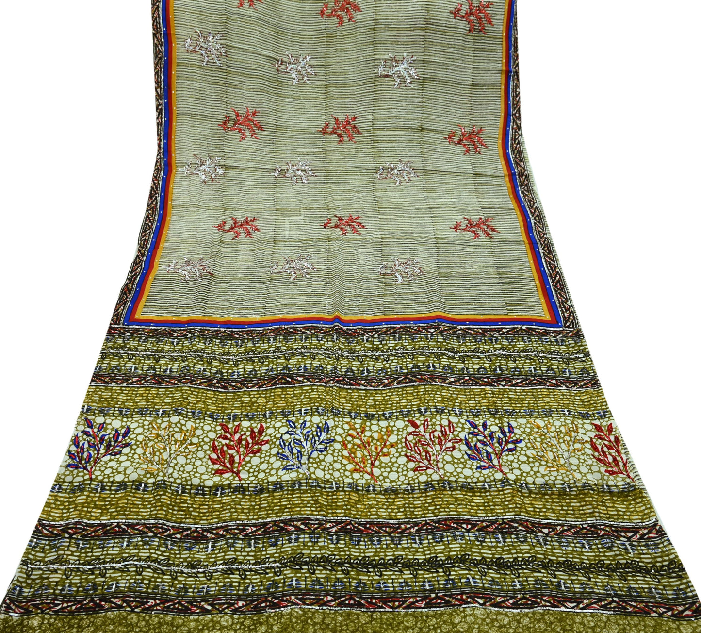 Indian Vintage Sari Pure Crepe Silk Hand Embroidered Saree 5yd Sewing Floral Craft Fabric Sequins Dress making Crafting Quilting