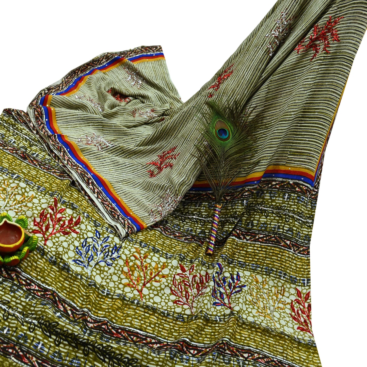 Indian Vintage Sari Pure Crepe Silk Hand Embroidered Saree 5yd Sewing Floral Craft Fabric Sequins Dress making Crafting Quilting