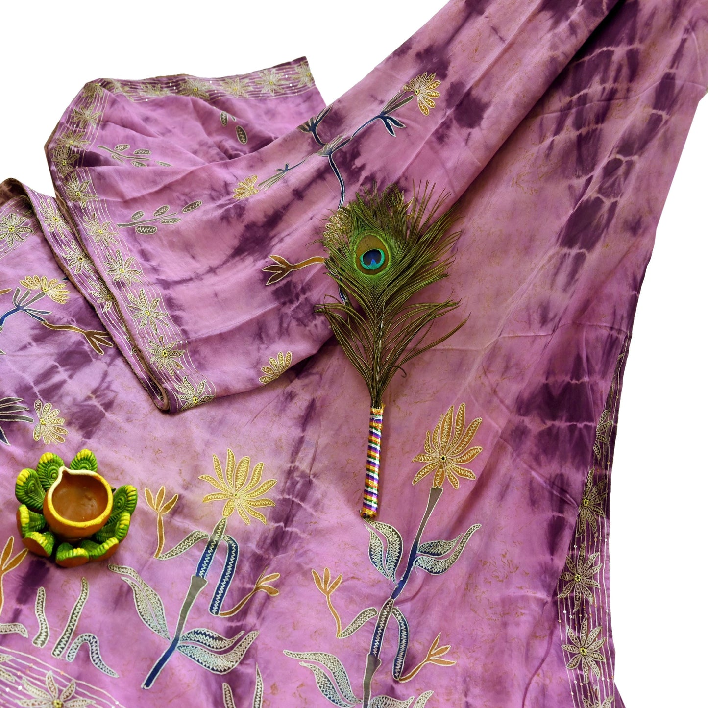 Indian Vintage Sari Pure Crepe Silk Hand Embroidered Sarees 5yd Sewing Craft Fabric Ethnic Wrap Upcycle Quilting Crafting Dress Making