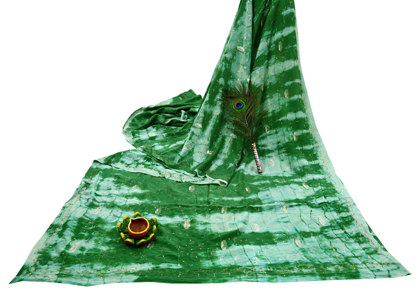 Indian Vintage Saree Pure Crepe Silk Hand Embroidered Tie-Dye Sari Fabric 5yard Sewing Craft Fabric Ethnic Dressmaking Crafting Zardozi Zari