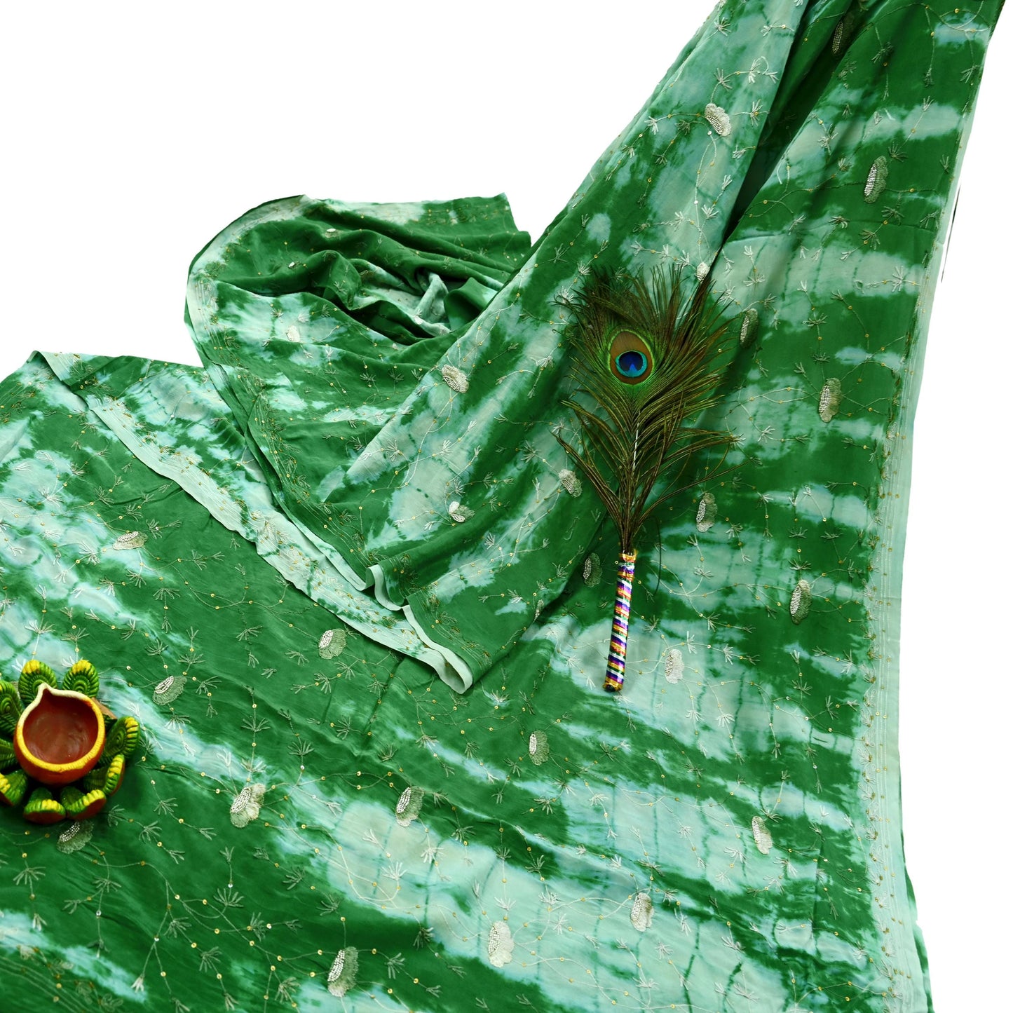 Indian Vintage Saree Pure Crepe Silk Hand Embroidered Tie-Dye Sari Fabric 5yard Sewing Craft Fabric Ethnic Dressmaking Crafting Zardozi Zari
