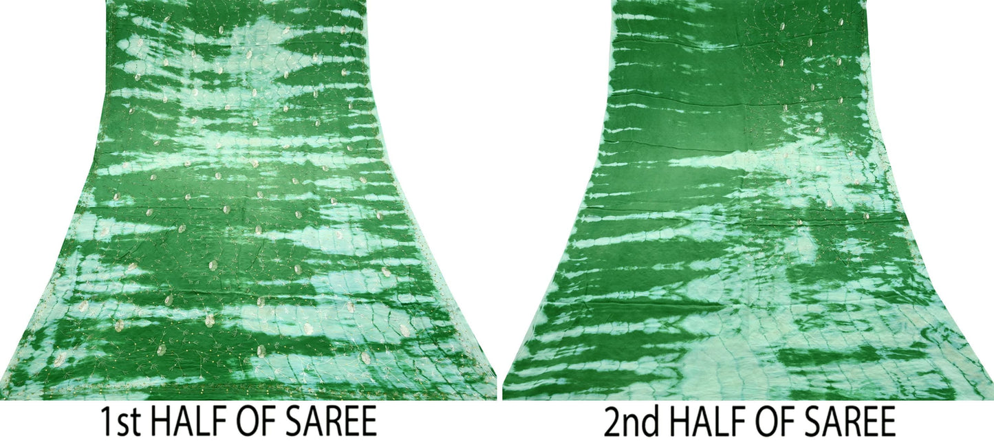 Indian Vintage Saree Pure Crepe Silk Hand Embroidered Tie-Dye Sari Fabric 5yard Sewing Craft Fabric Ethnic Dressmaking Crafting Zardozi Zari