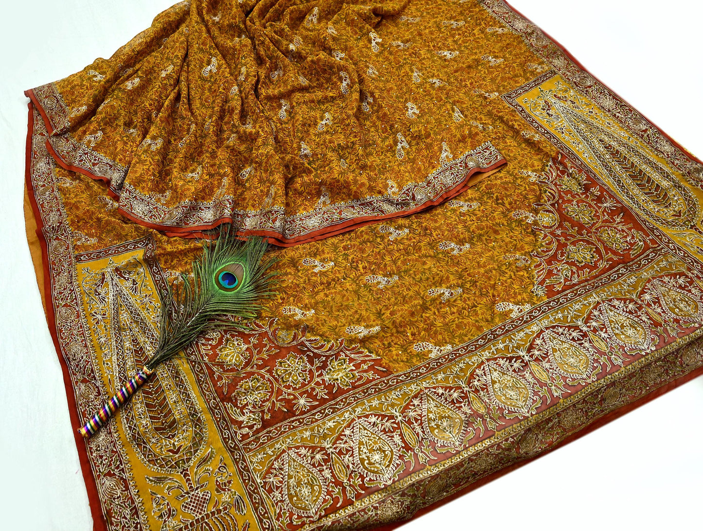 Indian Vintage Saree Pure Chiffon Silk Pre-owned Hand Beaded Ritu Kumar Designer Sari Fabric 6-Yards Soft Ethnic Bollywood Party sarees
