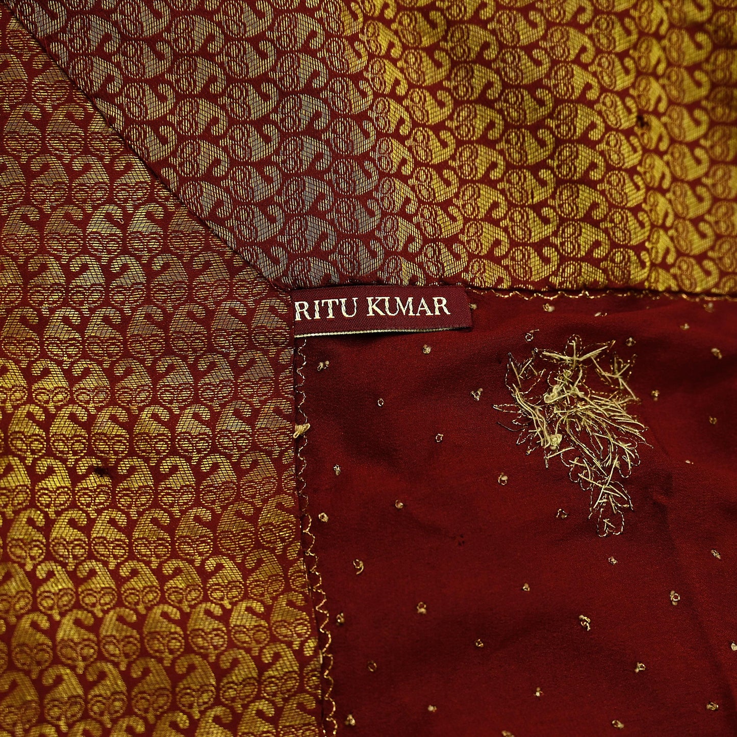 Indian Vintage Heavy Maroon Dupatta Pure Silk Long Stole Hand Embroidered Designer By Ritu Kumar Scarves Scarf Zari Zardozi