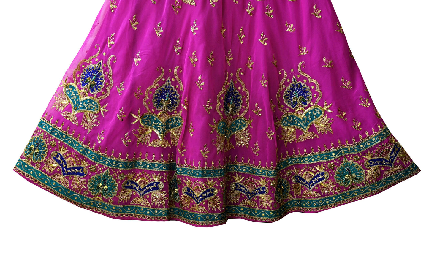 Indian Vintage Magenta American Georgette Hand Embroidered Rajputi Phoshak Lehenga/Dupatta 2pcs Set Bridal Party Wear Peacock Design Zari