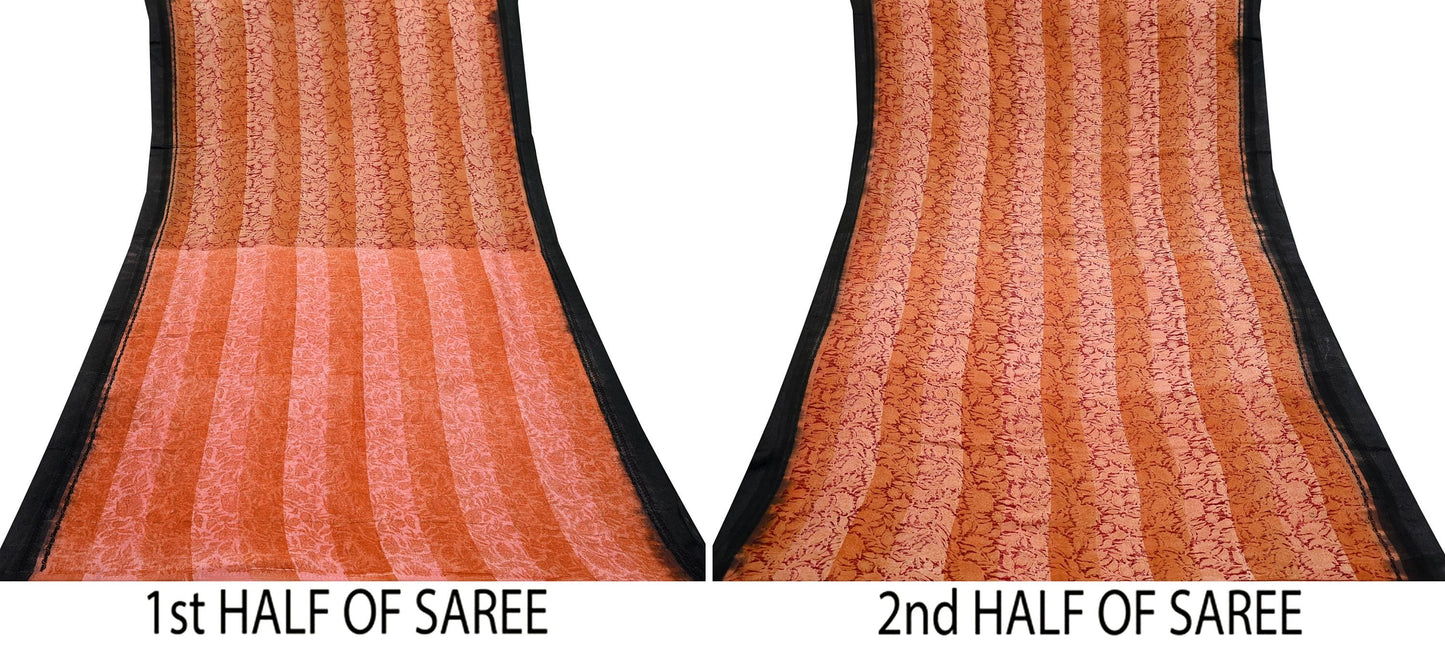 Indian Vintage Sari Pure Georgette Silk Hand woven Printed Sarees 6Yd Craft Fabric Sewing Quilting Dress making Crafting Dress Designing