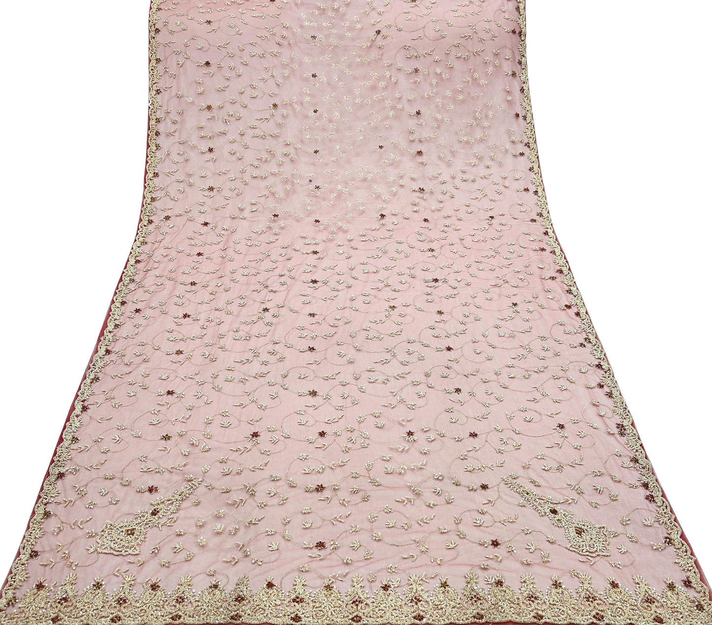 Indian Vintage Heavy Wedding Maroon Dupatta Net Mesh Long Stole Hand Embroidered Scarves Golden Zardozi Zari Sequins Dridal Veil Hijab