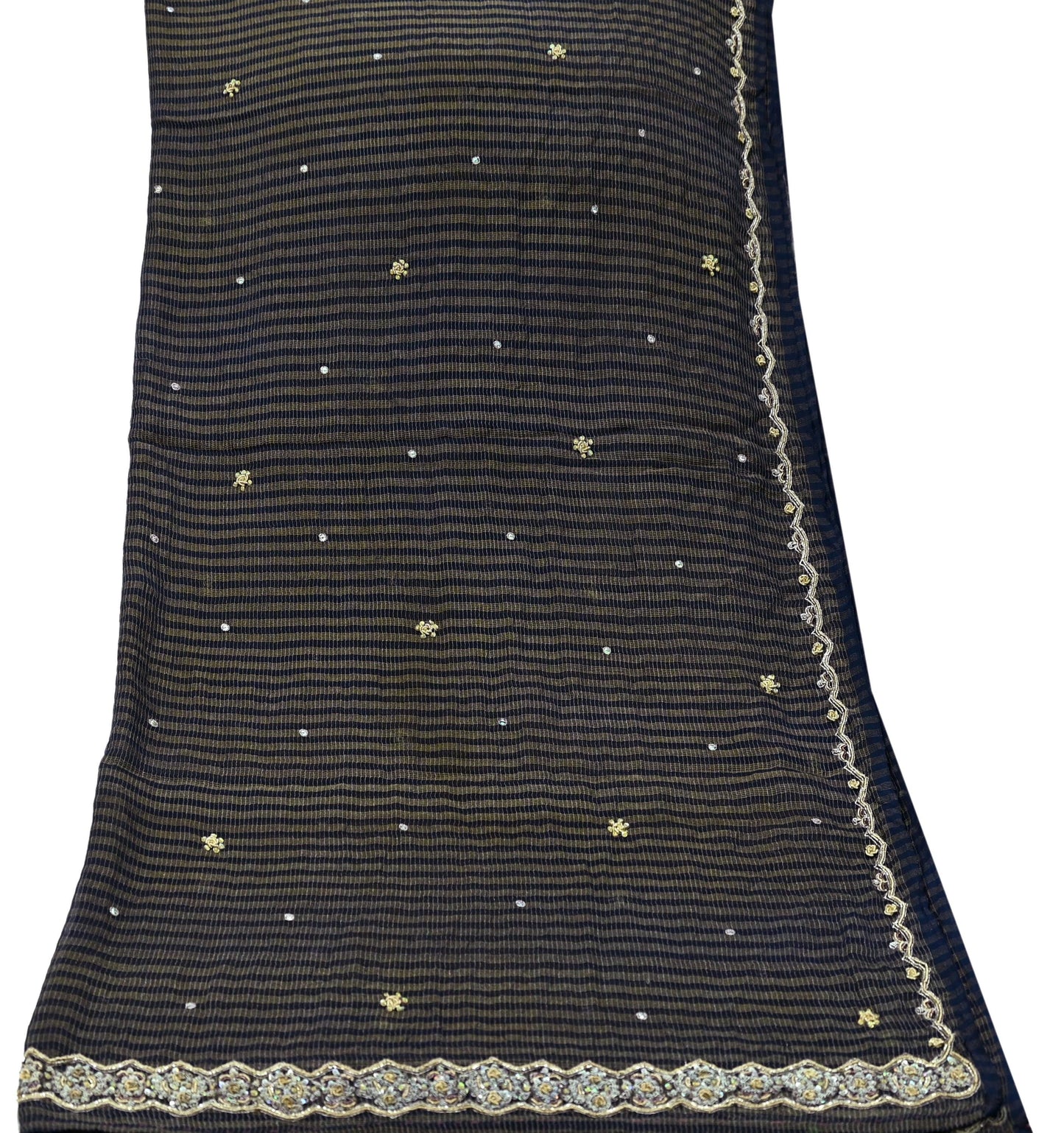 Indian Vintage Blue Dupatta Pure Georgette silk Long Stole Hand Embroidered Scarves Stole Veil Wrap Sequins Zardozi