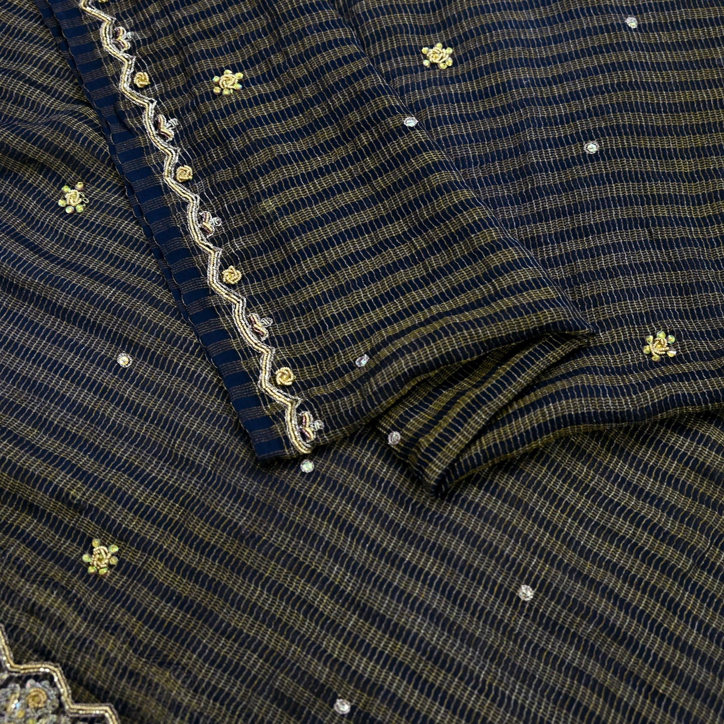 Indian Vintage Blue Dupatta Pure Georgette silk Long Stole Hand Embroidered Scarves Stole Veil Wrap Sequins Zardozi