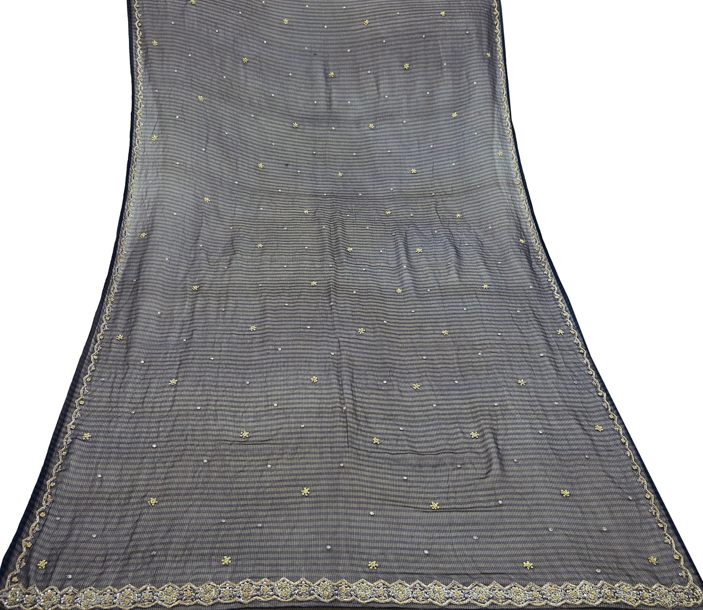 Indian Vintage Blue Dupatta Pure Georgette silk Long Stole Hand Embroidered Scarves Stole Veil Wrap Sequins Zardozi