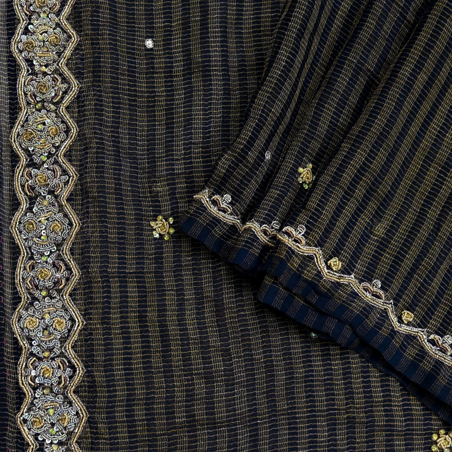 Indian Vintage Blue Dupatta Pure Georgette silk Long Stole Hand Embroidered Scarves Stole Veil Wrap Sequins Zardozi