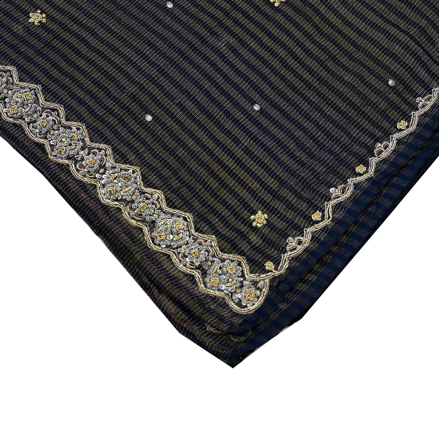 Indian Vintage Blue Dupatta Pure Georgette silk Long Stole Hand Embroidered Scarves Stole Veil Wrap Sequins Zardozi