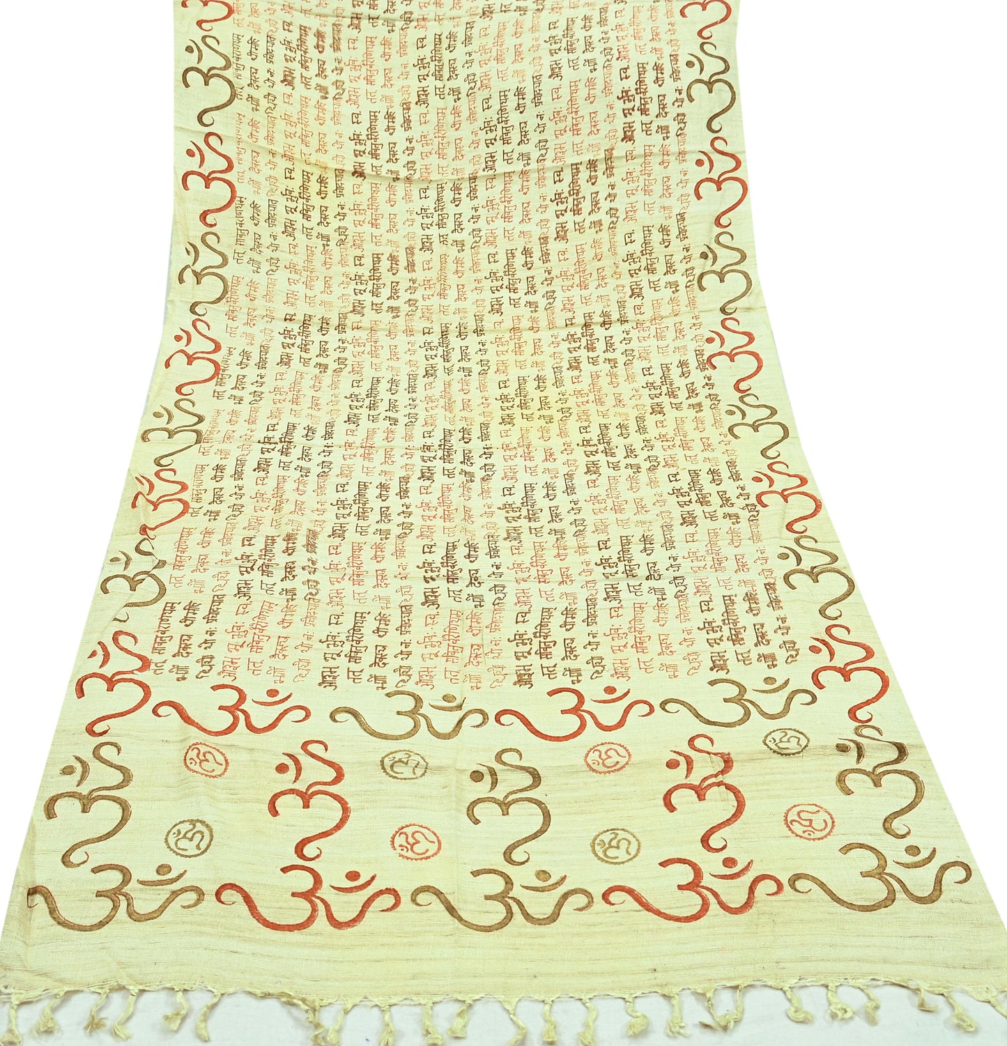 Indian Vintage Ivory Dupatta Long Stole 100% Pure Khadi Silk Hand Woven/ Painted Indian Scarves Veil Scarf Wrap Hippie Fringes