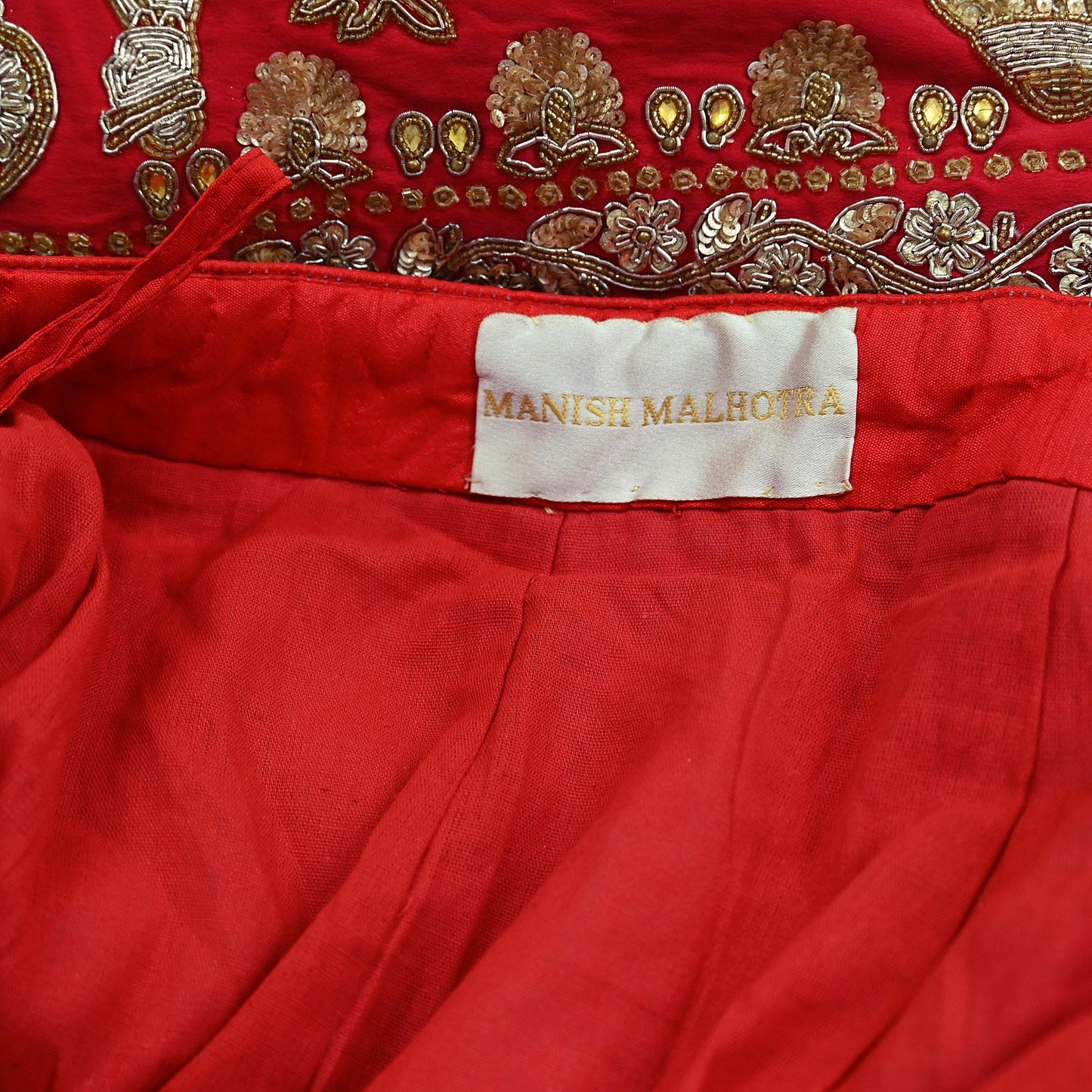 Indian Heavy Wedding Red Pure Satin Silk Hand Embroidered Lehenga/Skirt Designer By Manish Malhotra Bridal Wear Zardozi/ Dabka