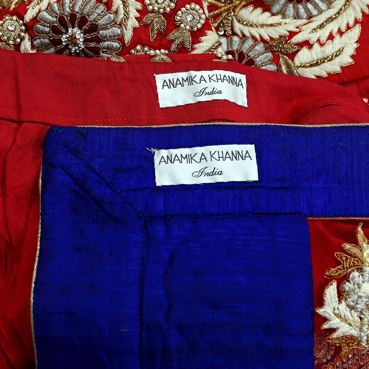 Indian Heavy Hand Embroidered Designer Lehenga Set 2-Piece Anamika Khanna Red Net And Chanderi Silk New Condition