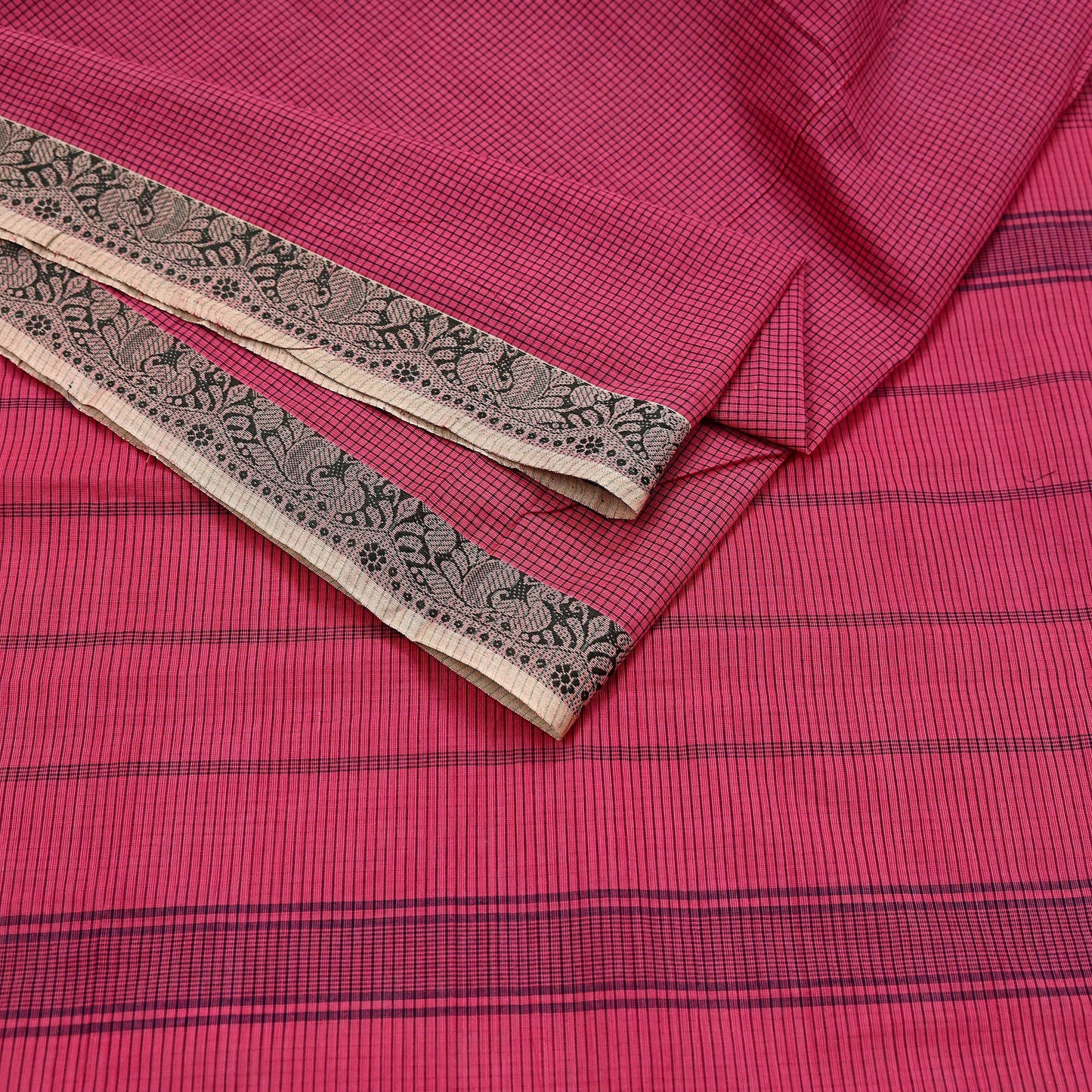 Indian Vintage Sari Pink Pure Cotton Hand Woven Sarees Craft Fabric 5yd Ethnic Paisley Crafting Upcycle Quilting Dress Making