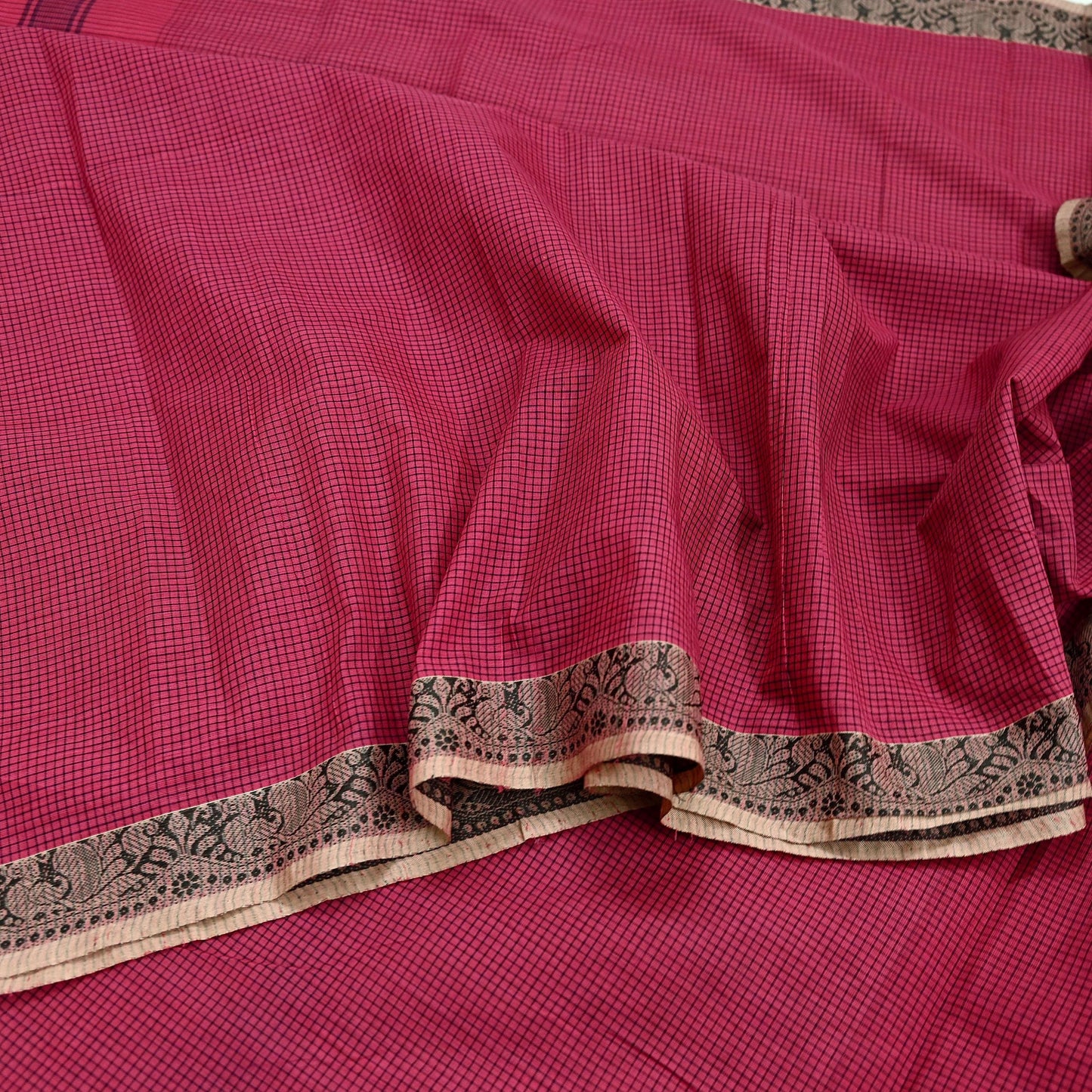 Indian Vintage Sari Pink Pure Cotton Hand Woven Sarees Craft Fabric 5yd Ethnic Paisley Crafting Upcycle Quilting Dress Making