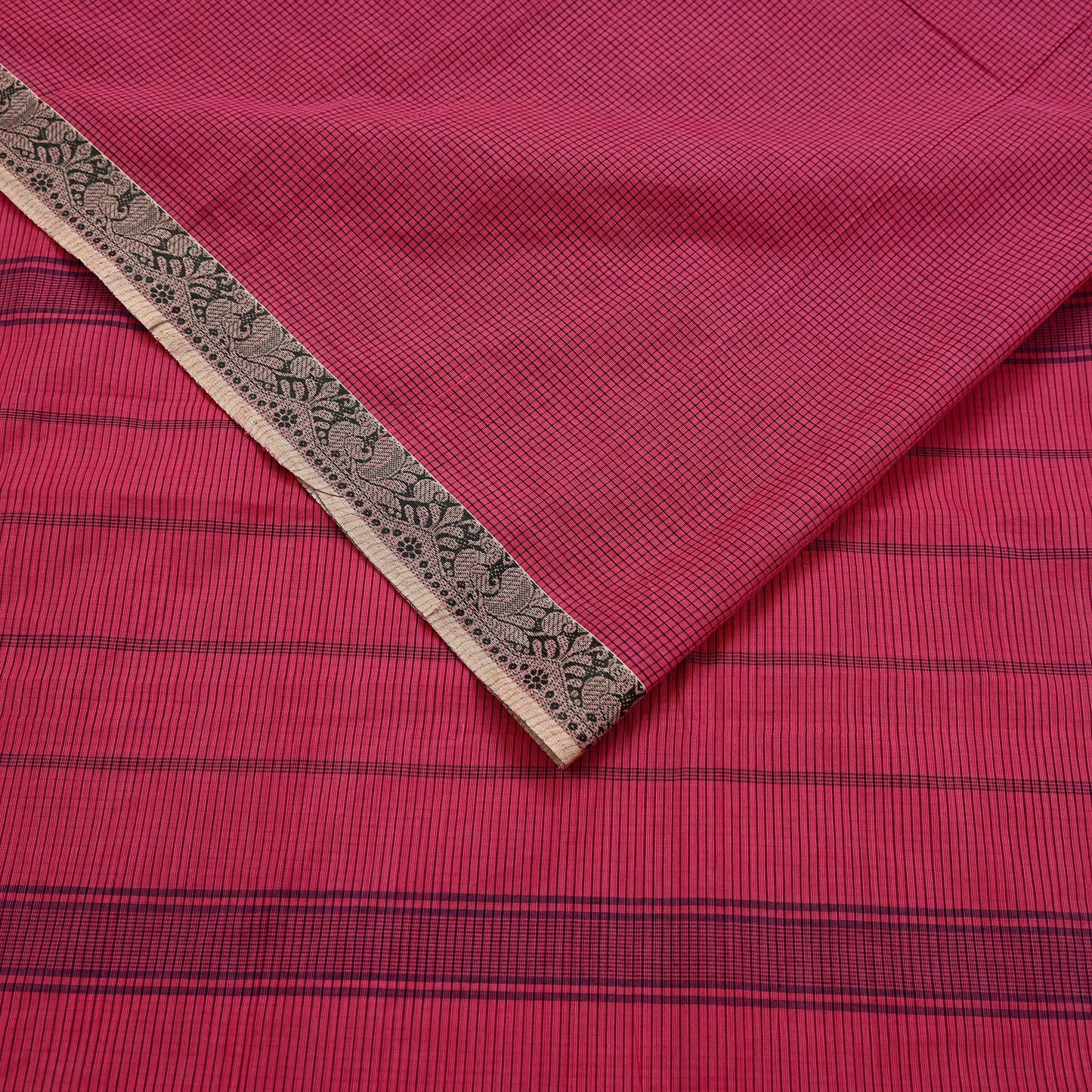 Indian Vintage Sari Pink Pure Cotton Hand Woven Sarees Craft Fabric 5yd Ethnic Paisley Crafting Upcycle Quilting Dress Making