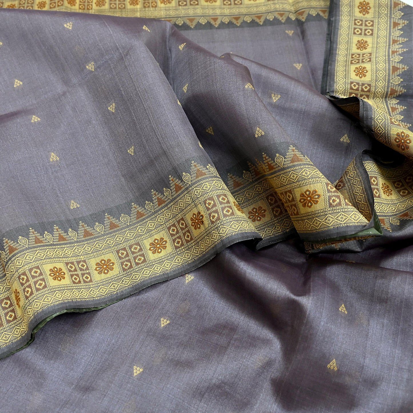 Indian Vintage Heavy Purple Hand Woven Saree 100% Pure Silk Sari 5Yard Floral Dress making Crafting Quilting Upcycle