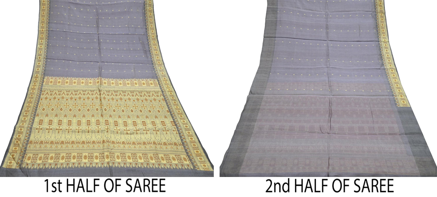 Indian Vintage Heavy Purple Hand Woven Saree 100% Pure Silk Sari 5Yard Floral Dress making Crafting Quilting Upcycle