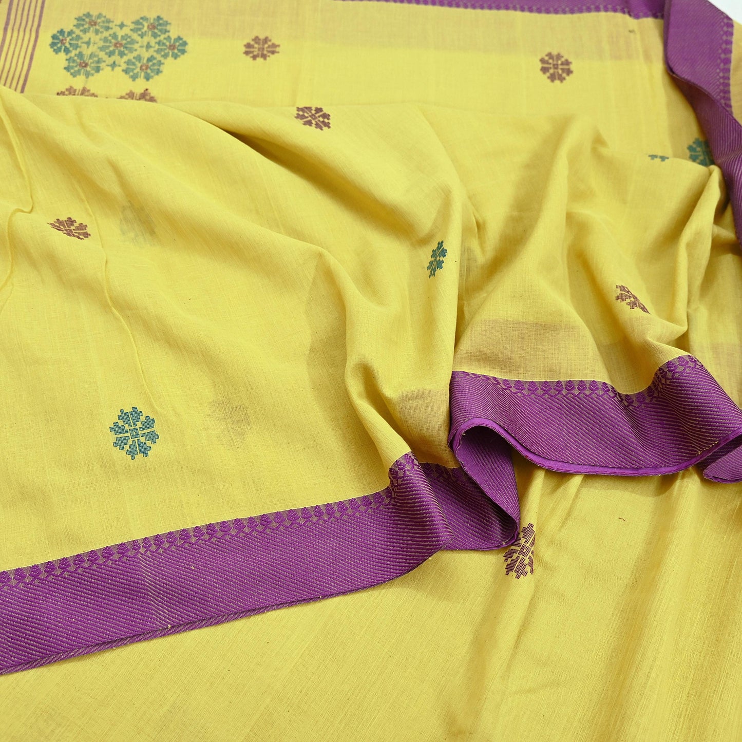 Indian Vintage Sari Lemon Green Pure Cotton Hand Woven Sarees Craft Fabric 6yd Ethnic Floral Crafting Upcycle Quilting Dress Making Fringes