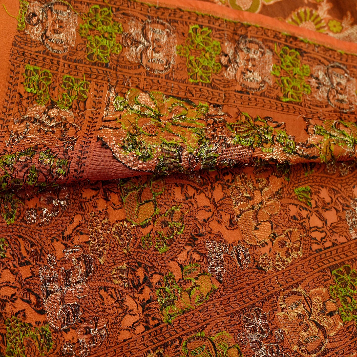 Indian Vintage Sari Orange 100% Pure Silk Hand Woven Sarees Craft Fabric 5Yd Ethnic Sewing Dress making Crafting Quilting Upcycle