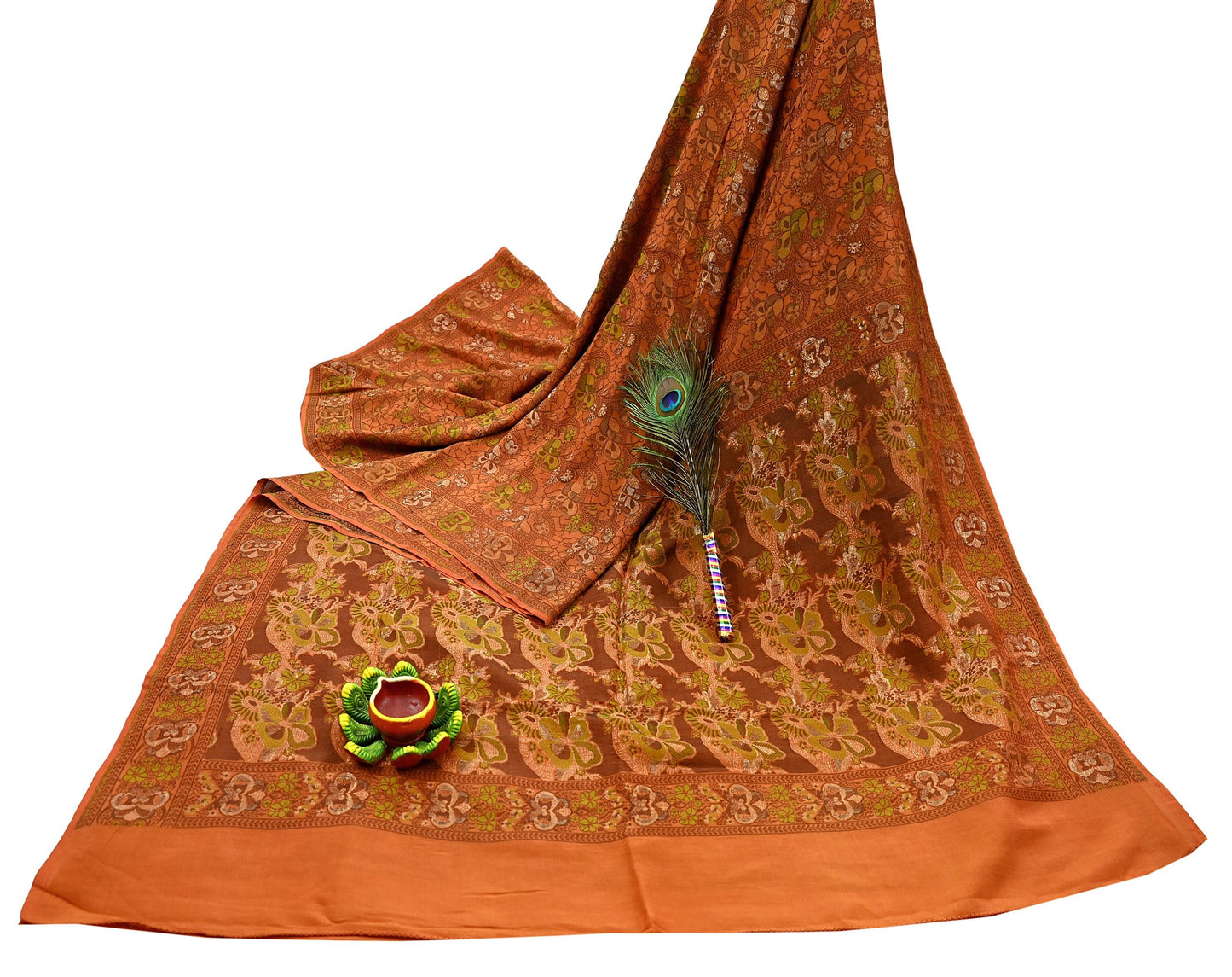 Indian Vintage Sari Orange 100% Pure Silk Hand Woven Sarees Craft Fabric 5Yd Ethnic Sewing Dress making Crafting Quilting Upcycle