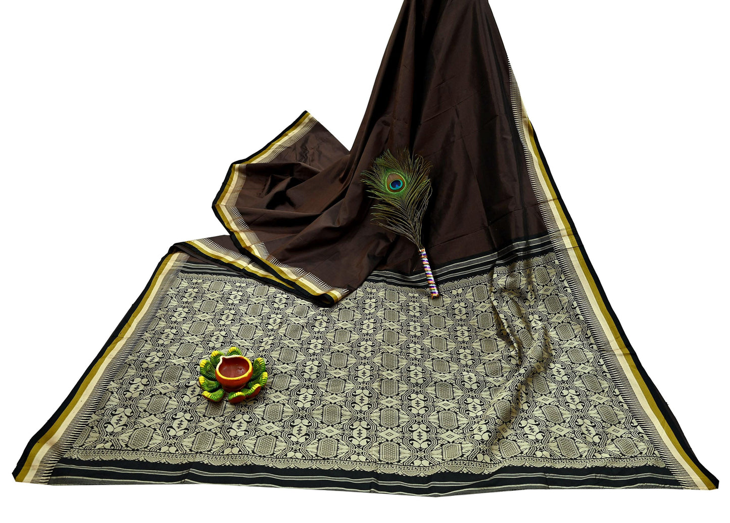 Indian Vintage Sari Black & Brown 100% Pure Silk Hand Woven Sarees Craft Fabric 5Yd Ethnic Sewing Dress making Crafting Quilting Upcycle