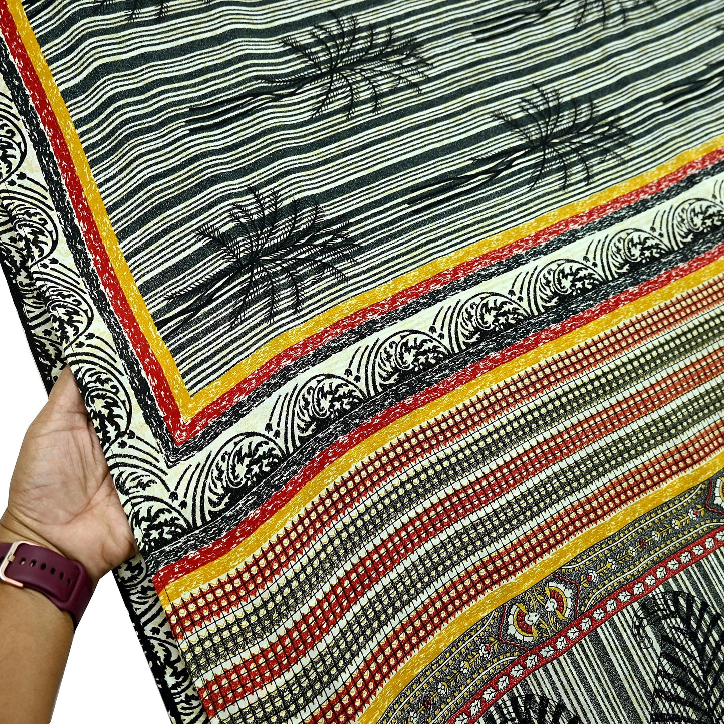 Indian Vintage Moss Crepe Saree Printed Abstract Sari Fabric 5 Yards Soft Craft Fabric for Sewing, Dressmaking, Quilting,Upcycling