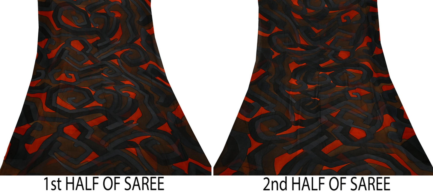 Indian Vintage Sari Multi Pure Georgette Silk Printed Sarees 5Yd Craft Fabric Sewing Soft Dress Making Geometric Quilting Used Upcycle