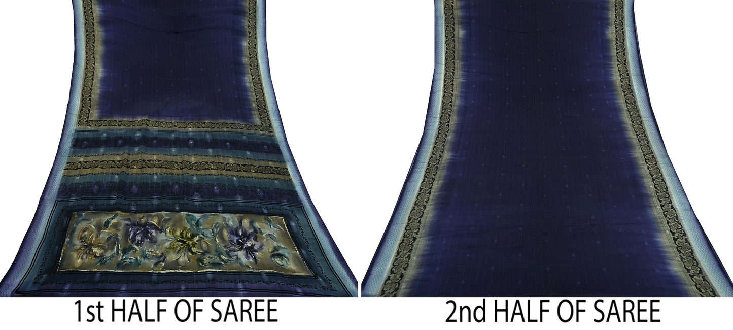Indian Vintage Sari 100% Pure Silk Printed Woven Saree Fabric 5yd Sewing Craft Fabric Dress Making Soft Floral Abstract Quilting Crafting