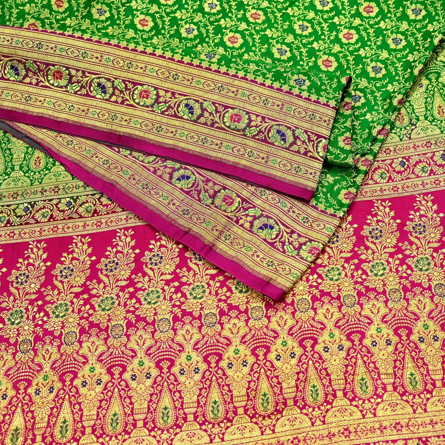 Indian Vintage Sari Heavy Pure Satin Silk Woven Banarasi Brocade Saree Zari 5Yd Ethnic Dress making Crafting Bollywood