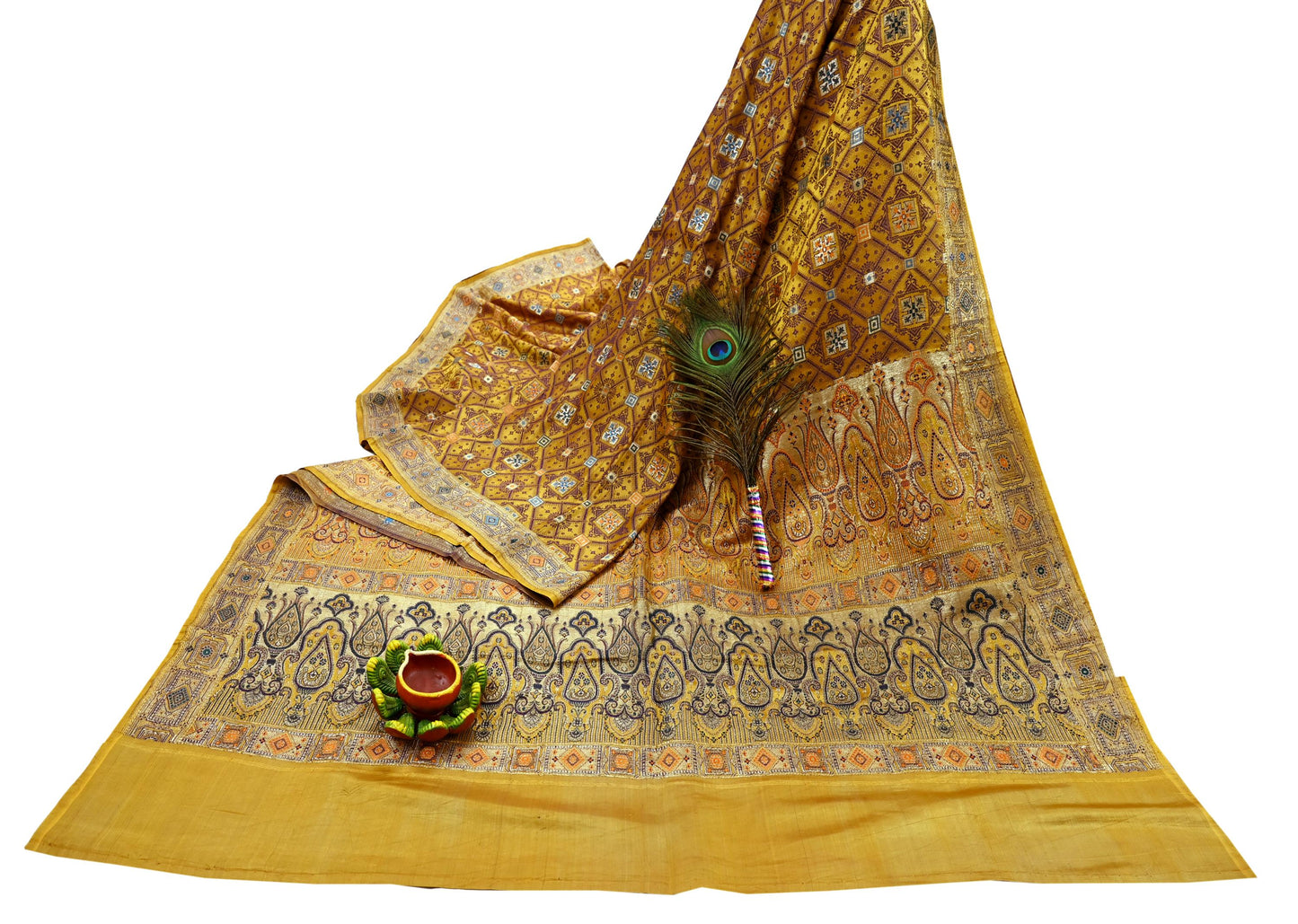 Indian Vintage Sari Saffron Heavy Wedding Pure Satin Silk Woven Banarasi Tanchoi Saree 5Yd Ethnic Craft Fabric Upcycle Bridal Heavy Sarees