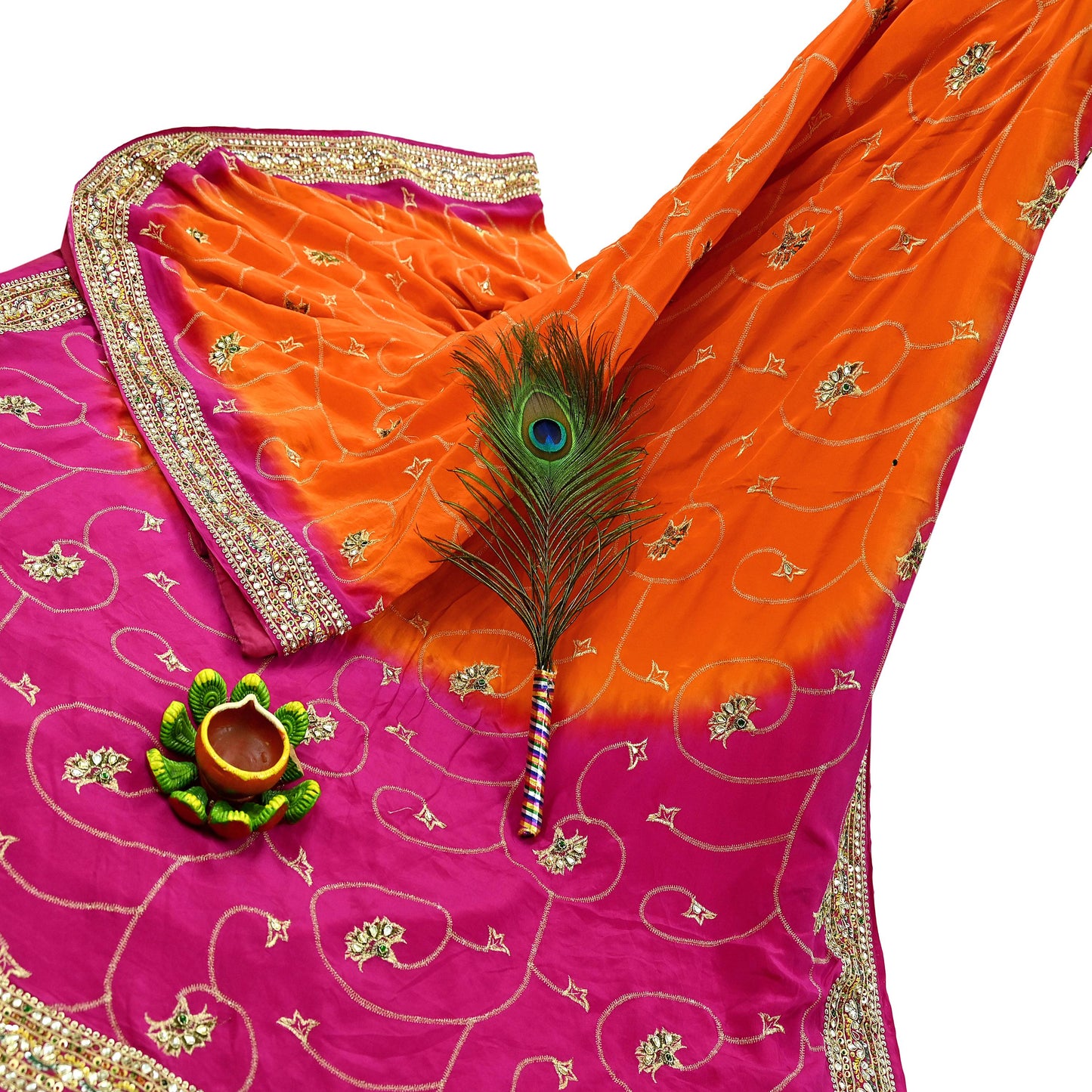 Indian Vintage Saree Pure Crepe Silk Hand Embroidered with Zardozi 5 Yards Soft Fabric for Sewing, Dressmaking, Craft Projects