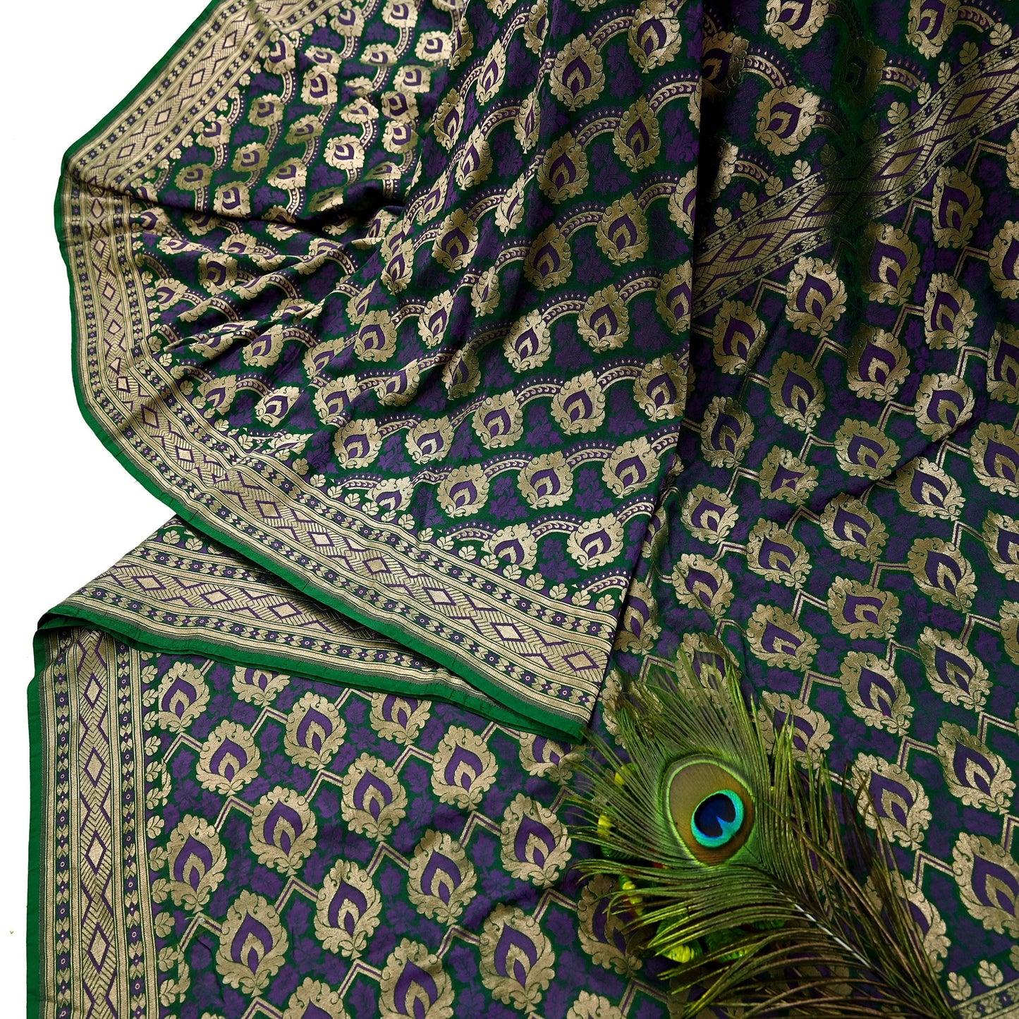 Indian Vintage Heavy Green Saree Pure Silk Hand Woven Sari Craft Fabric 6Yd Sewing Soft Ethnic Zari Dress Making Wedding Sari