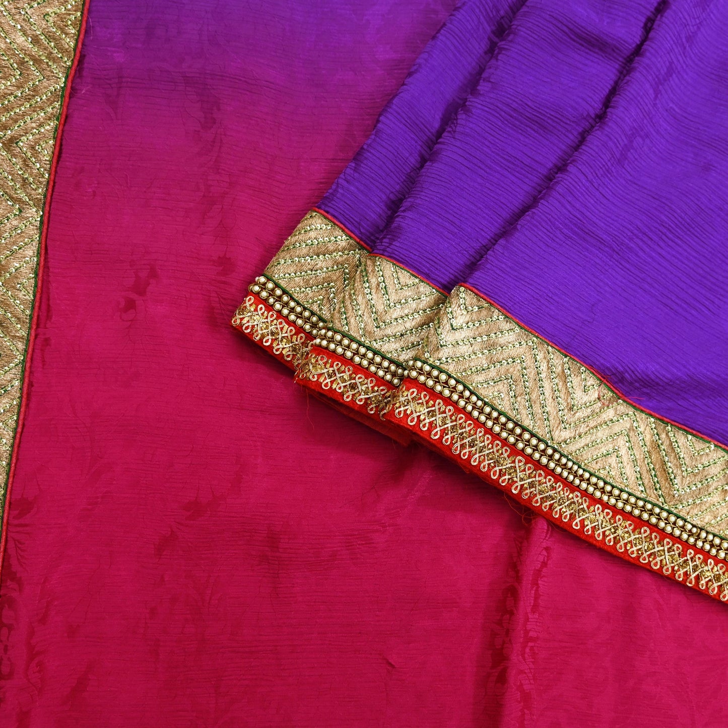 Indian Vintage Heavy Purple & Pink Sari Hand Embroidered Saree 100% Pure Silk Craft Fabric 6yd Soft Wedding/Party Wear Blouse Fabric