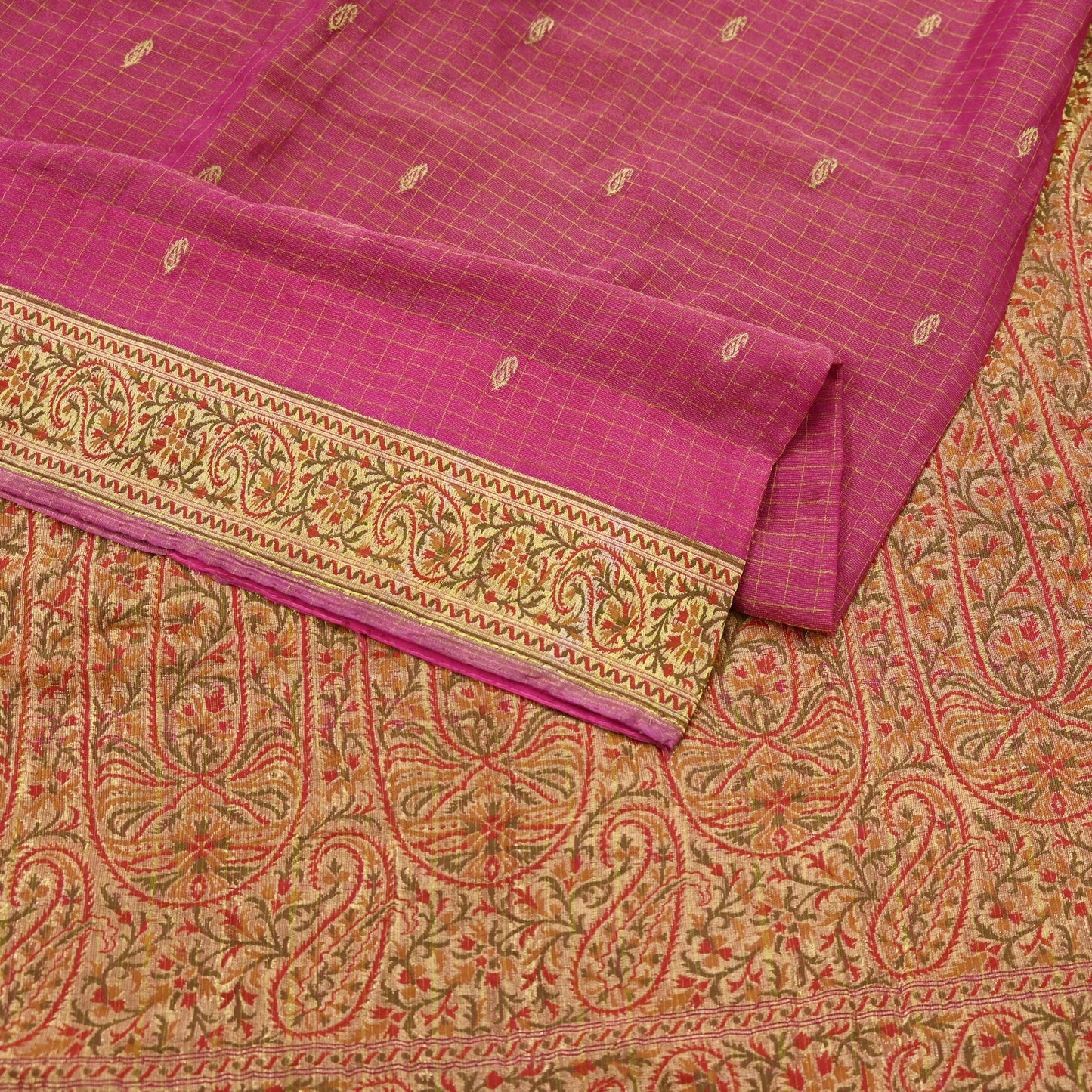 Vintage Heavy Pink Sarees Pure Georgette Silk Hand Woven Banarasi Sari Craft Fabric 5Yd Sewing Soft Ethnic Zari Dress Making Wedding Sari