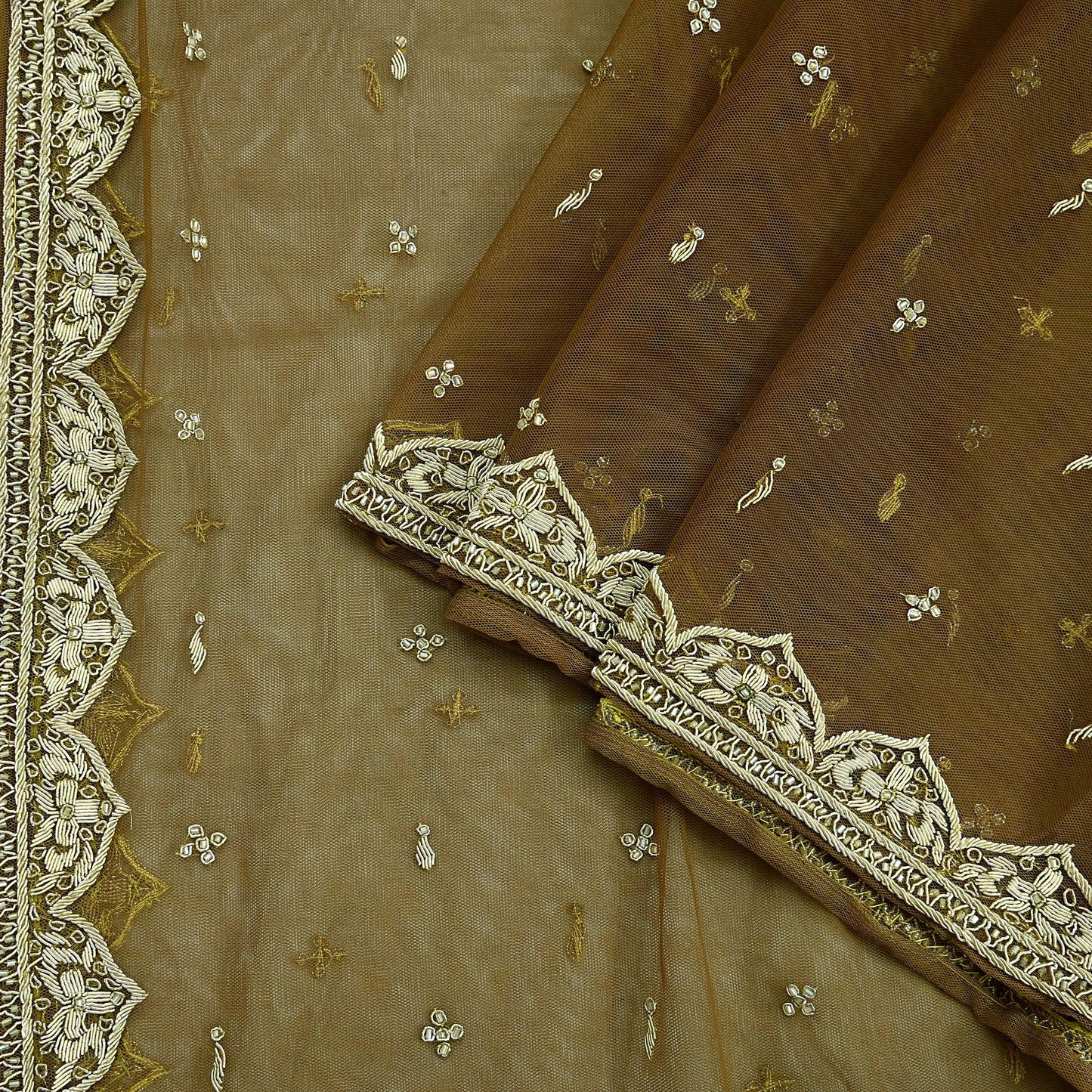 Indian Vintage Heavy Green Dupatta Net Mesh Long Stole Hand Embroidered Scarf Zardozi Zari Sequins Stole Bridal Veil
