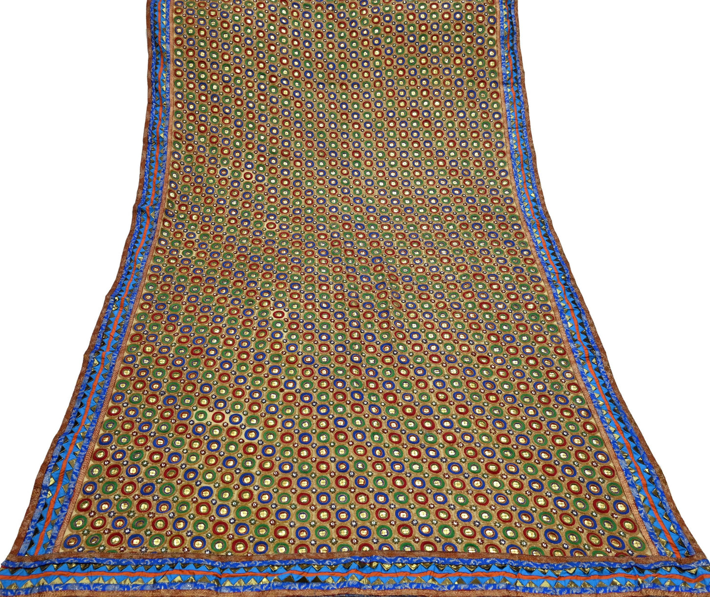 Indian Vintage Heavy Beige Dupatta Pure Georgette Silk Long Stole Hand Embroidered Scarves Scarf Zari Zardozi Bridal/Wedding Veil Gota patti