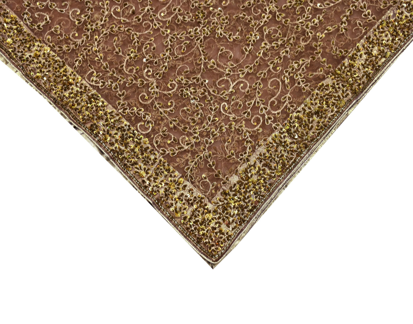 Indian Vintage Heavy Brown Dupatta Net Mesh Long Stole Hand Embroidered Scarf Zardozi Zari Sequins Stole Bridal Veil