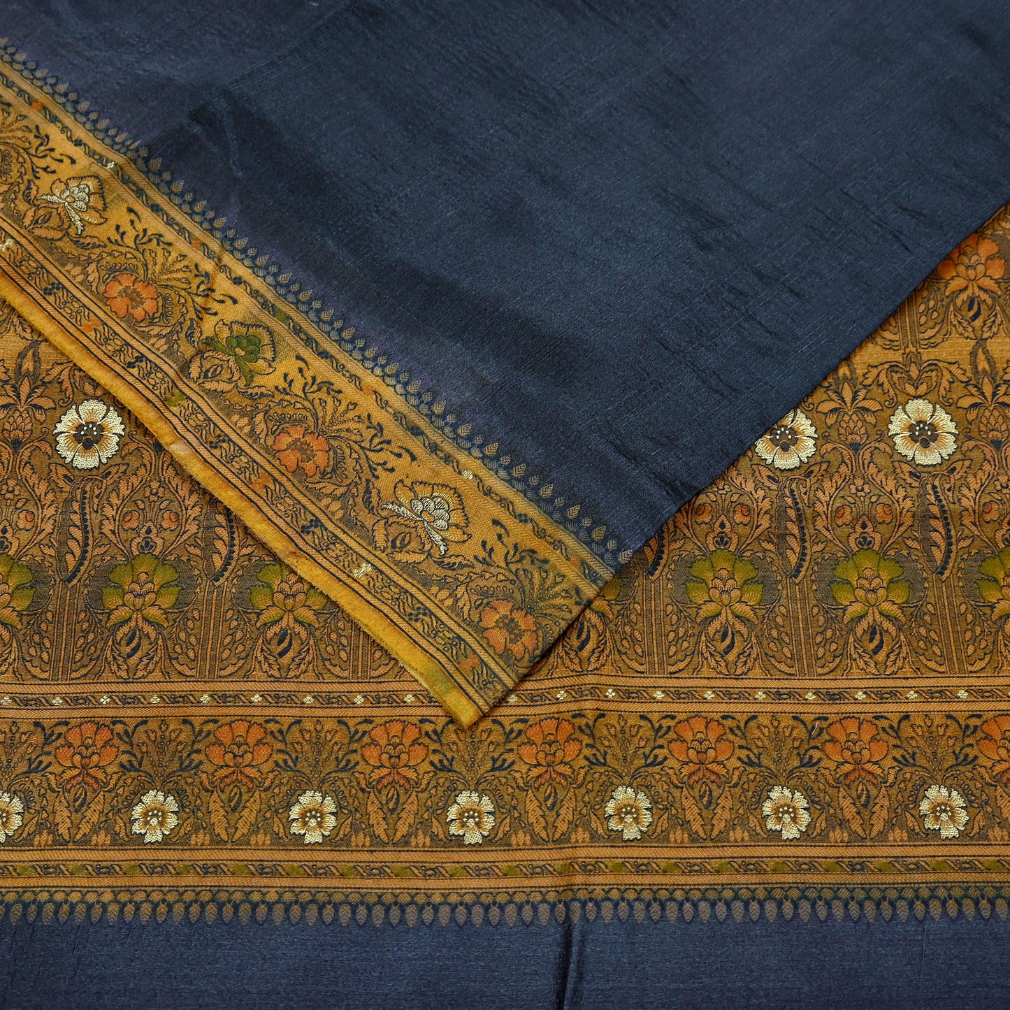 Indian Vintage Sari Gray & Beige 100% Pure Silk Hand Woven Sarees Craft Fabric 5Yd Ethnic Sewing Dress making Crafting Quilting Upcycle