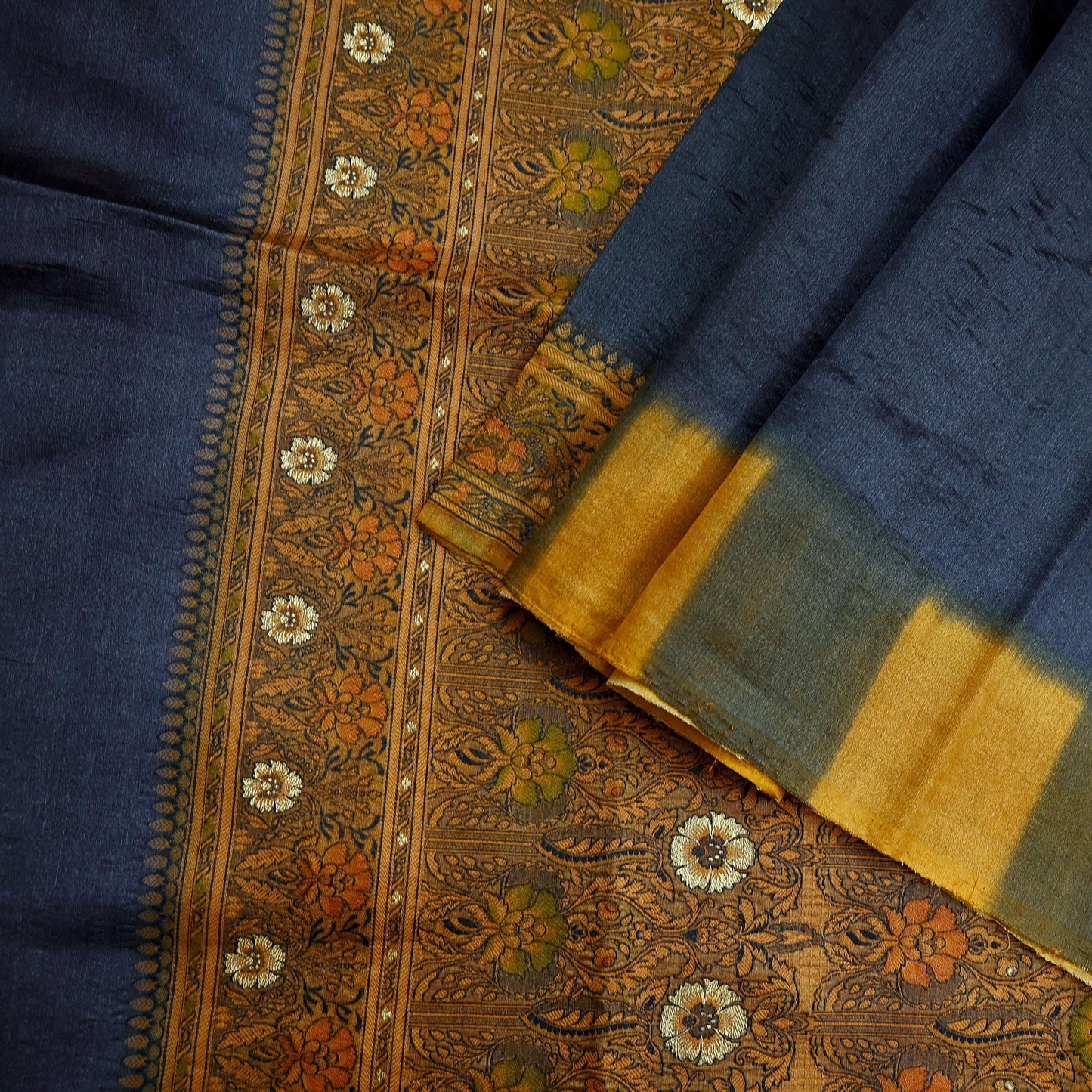 Indian Vintage Sari Gray & Beige 100% Pure Silk Hand Woven Sarees Craft Fabric 5Yd Ethnic Sewing Dress making Crafting Quilting Upcycle